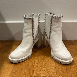 Jessica Simpson Demmie white faux leather studded ankle boots